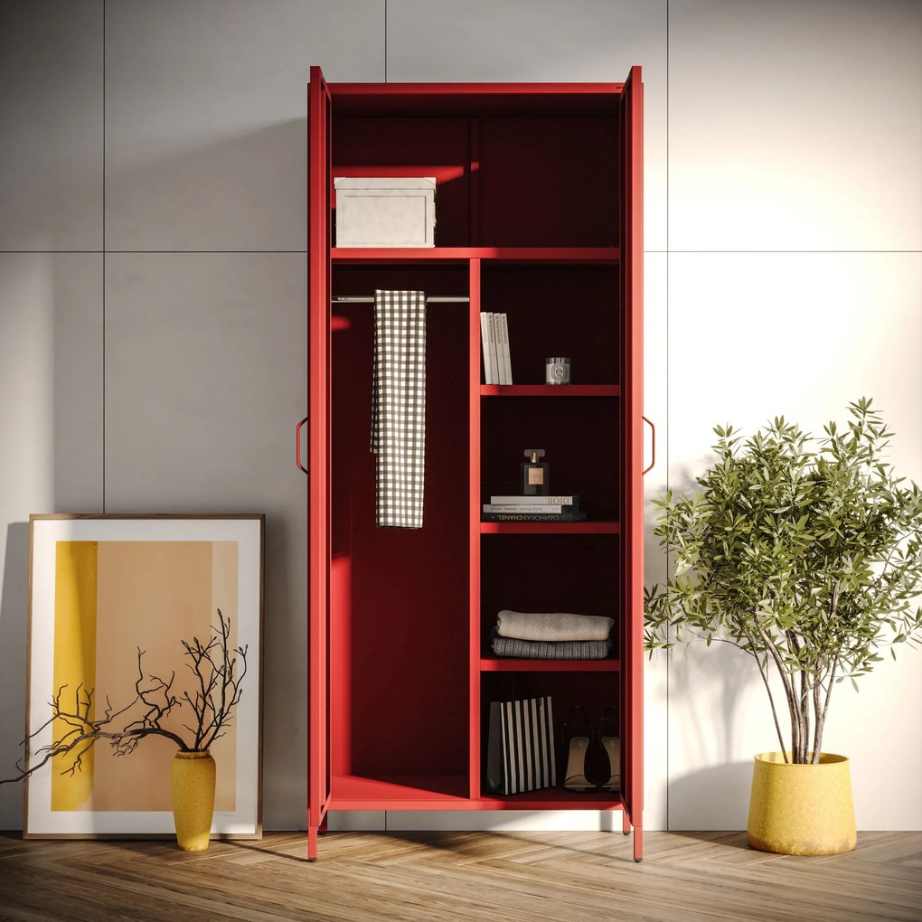 Szafa na ubrania metalowa czerwona FLAVIO, 800 x 1850 x 450 mm