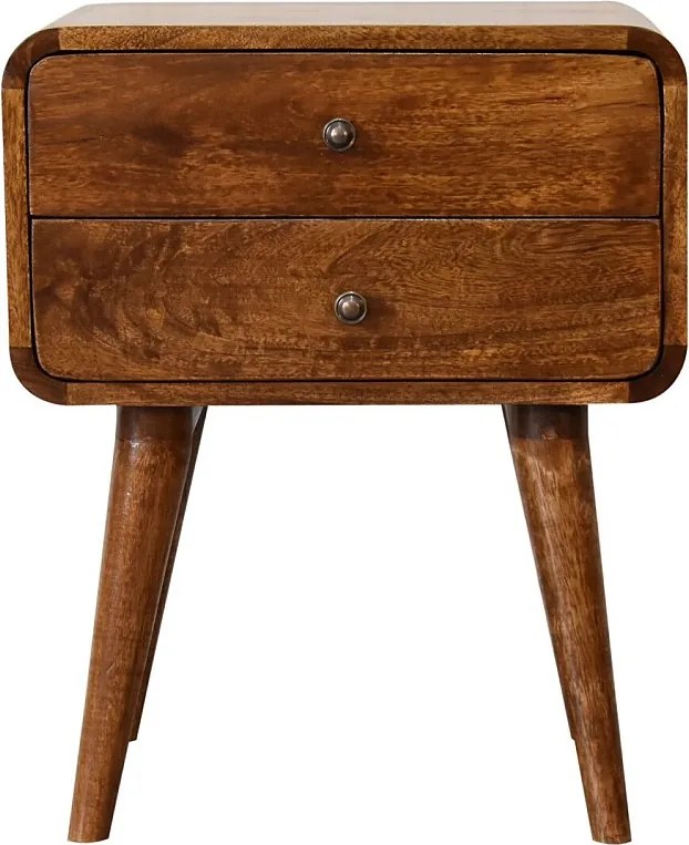 Artisan Furniture Orzechowa zakrzywiona szafka nocna z 2 szufladami, sypialnia