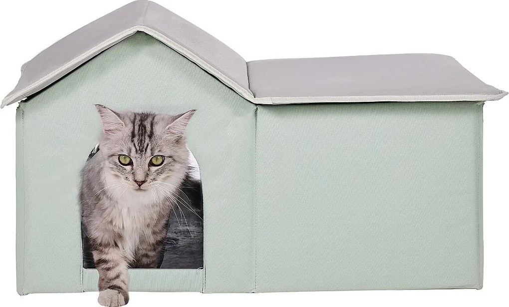 Domek dla Kota, SucceBuy Podgrzewany Domek - Zewnętrzny Domek dla Kota z Matą Grzewczą - Zielony - Duży