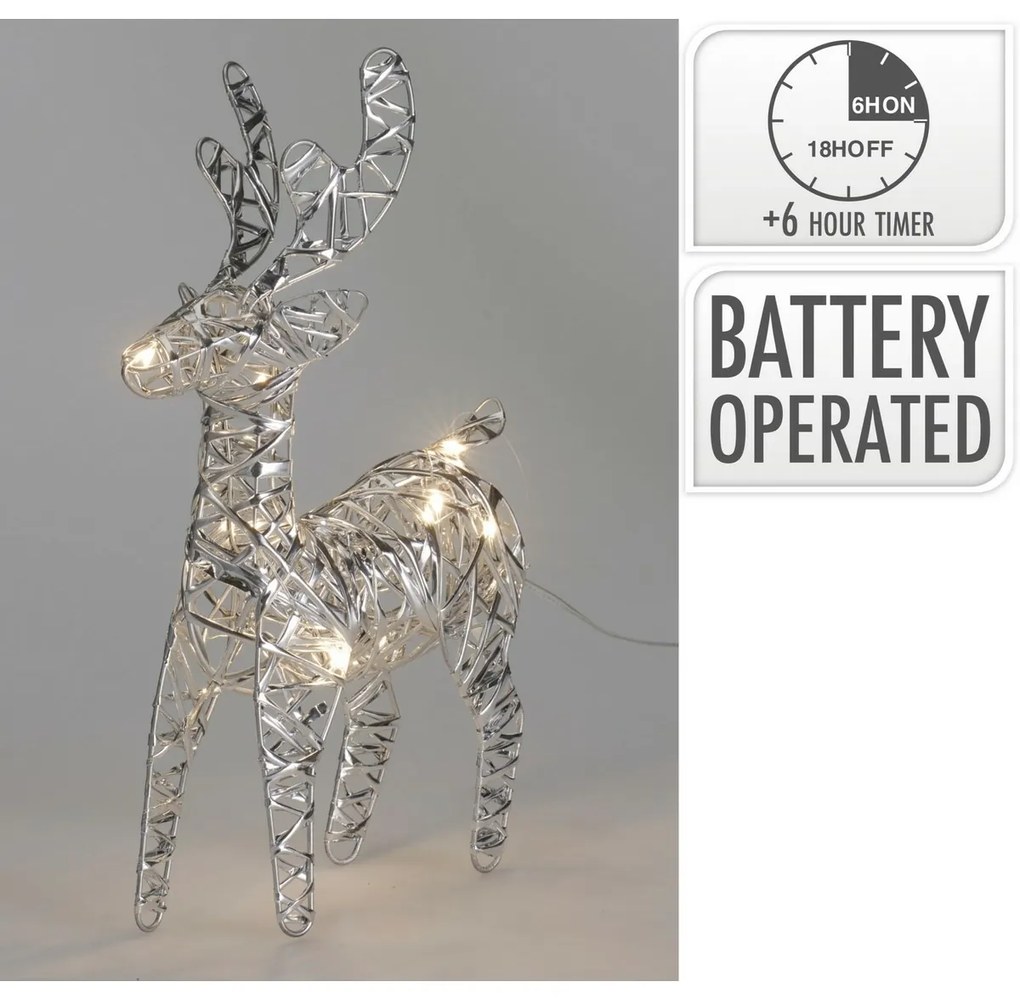 Świąteczny renifer świecący Silver, 21 x 14 cm, 30 mikro LED, na baterie