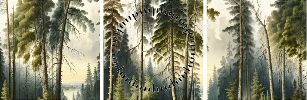 Obraz - Krajobraz lasów w stylu vintage (z zegarem) (90x30 cm)
