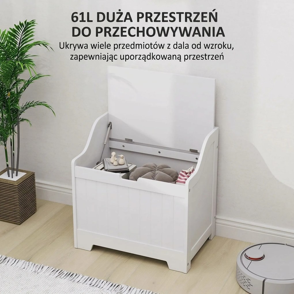 HOMCOM Skrzynia do Przechowywania, Drewniana Skrzynka z Pokrywą, Dużo Miejsca, Nowoczesny Design, Biały