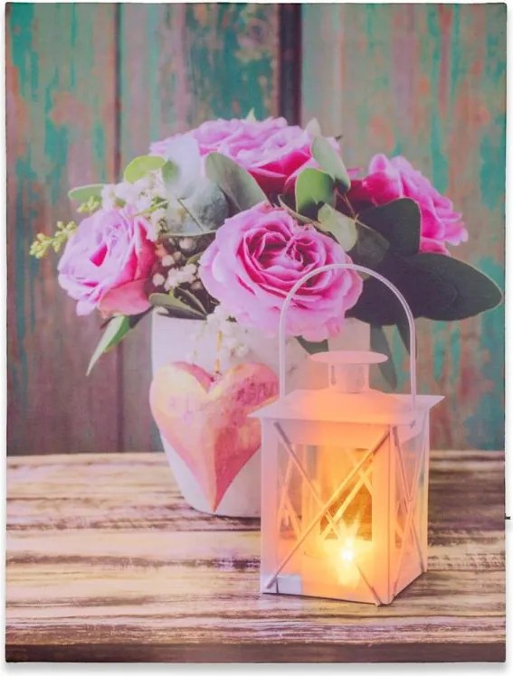 Obraz na ścianę przedstawiający różę i latarnię, 1 LED, 30 x