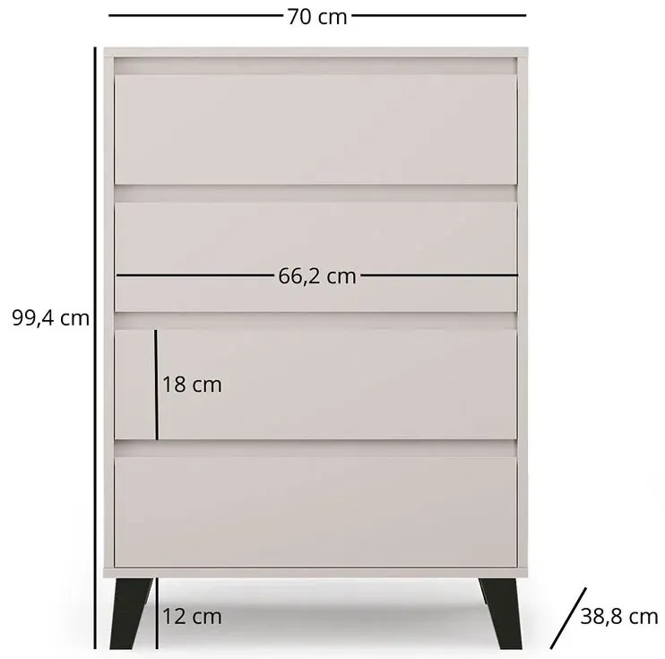 Kaszmirowa komoda z 4 szufladami na nóżkach - Bilgo 5X