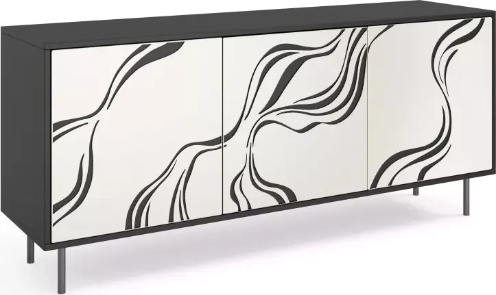 Komoda Lorena 164 cm – nowoczesna komoda glamour z frontami stalowymi
