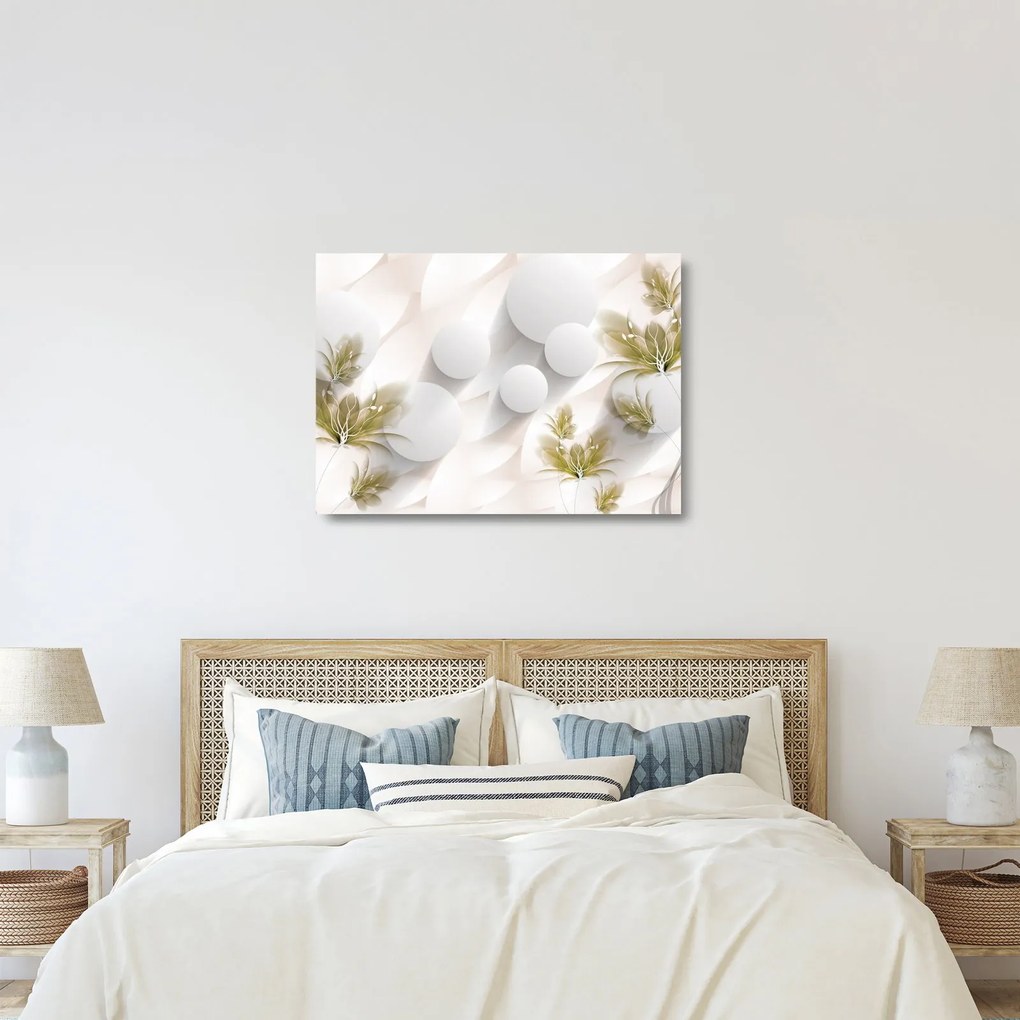 Obraz na szkle - 3D koła z kwiatami (70x50 cm)