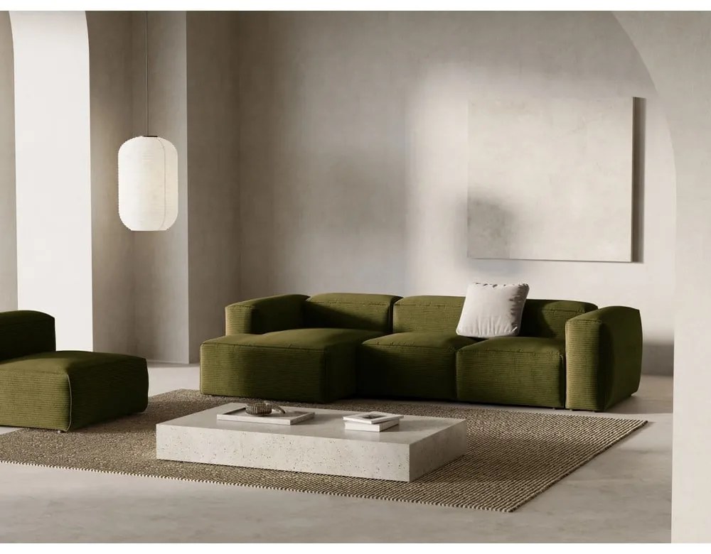 Zielony sztruksowy narożnik (lewostronny/z szezlongiem) Bergamo – Cosmopolitan Design