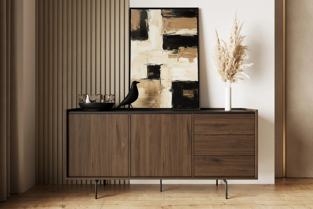 Komoda Zenar 170 cm z szufladami - orzech elegant / czarny