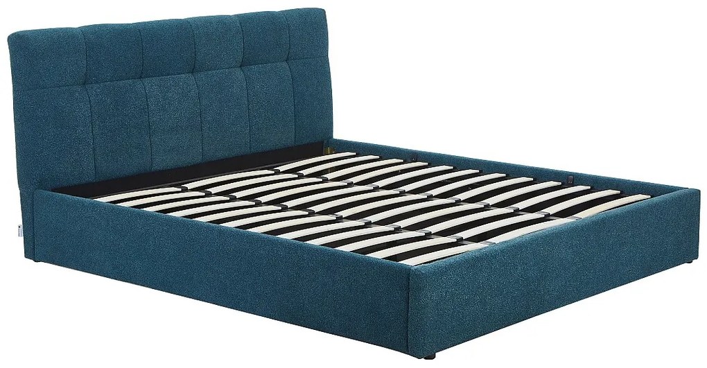 Łóżko ze skrzynią  180 x 200 cm - Tkanina z bukli  - Ciemnoturkusowy - MAZIRI