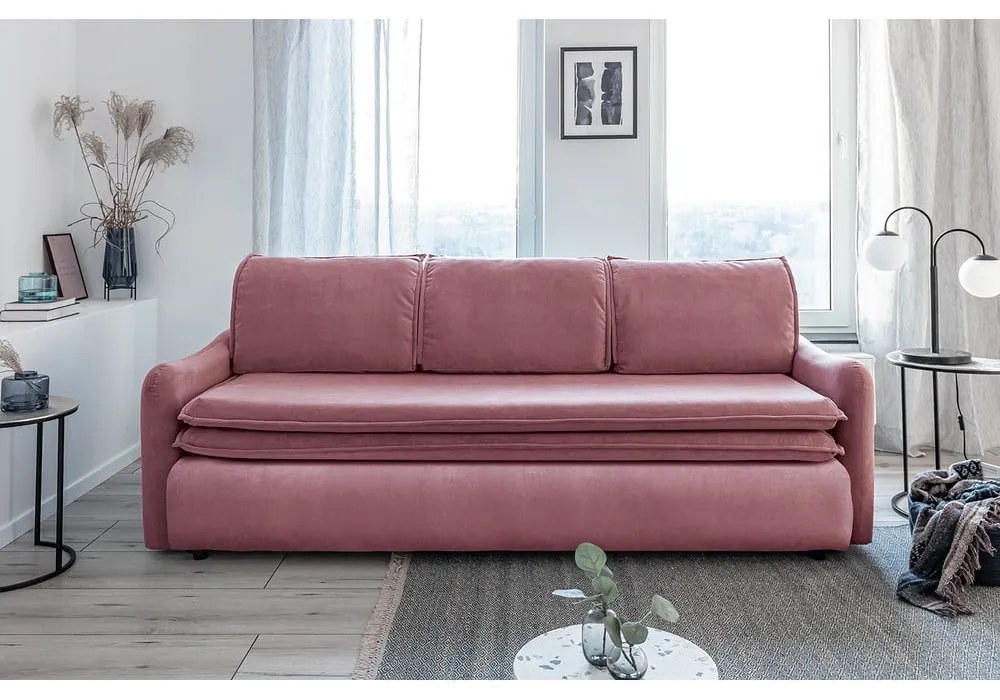 Różowa aksamitna rozkładana sofa Miuform Tender Eddie