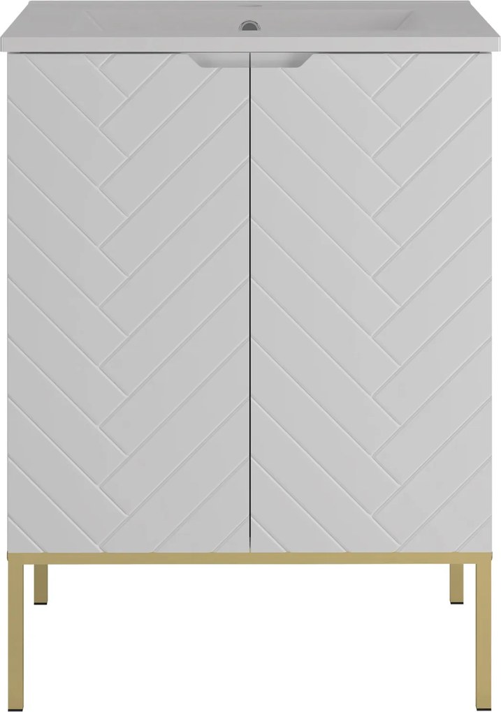 Szafka z umywalką wpuszczaną Aspen 09, biały mat/złoty, 60 cm - zestaw 3