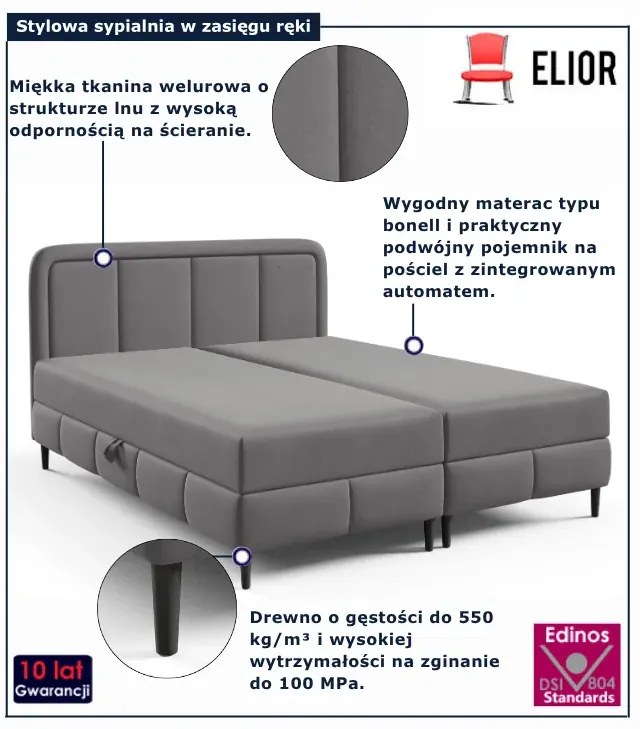 Szare łóżko kontynentalne dwuosobowe z zagłówkiem - 5 rozmiarów T5-Z81