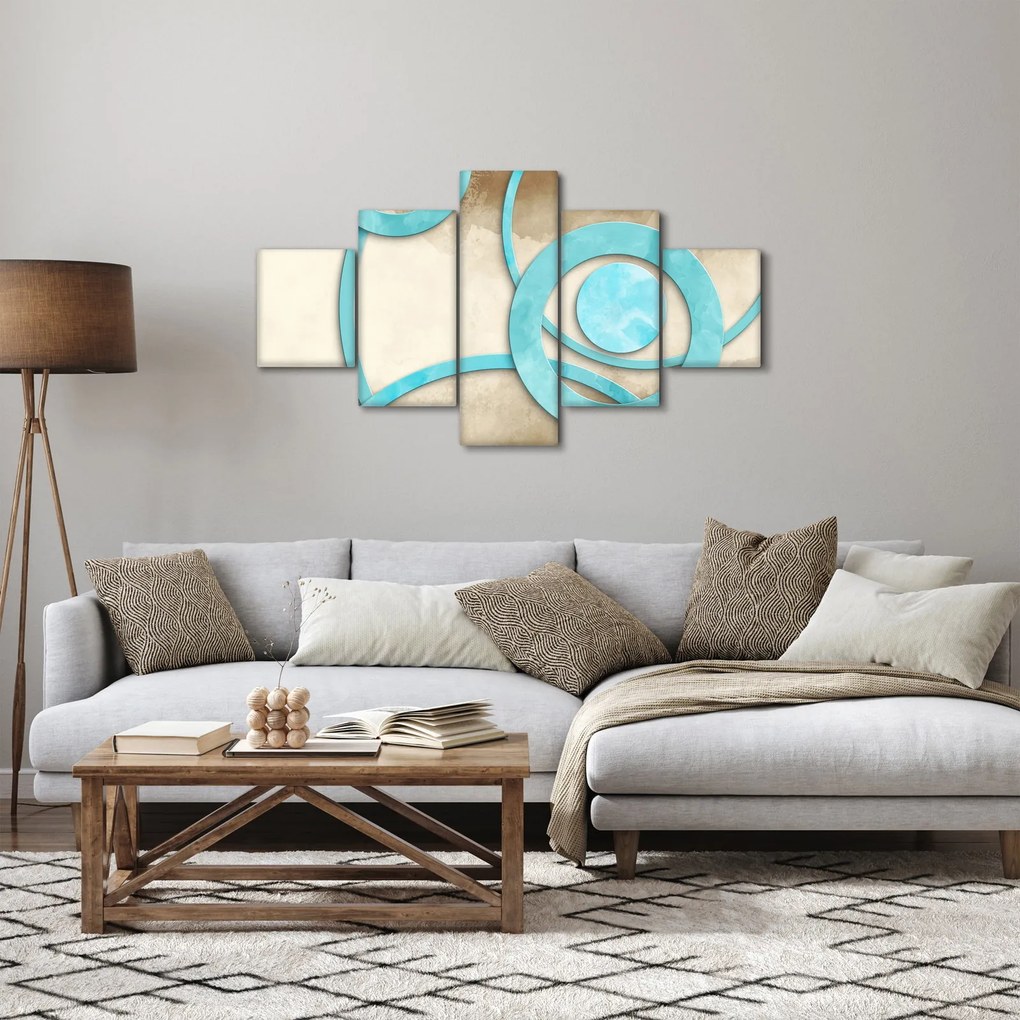 Obraz - Niebieskie koła na akwareli (125x70 cm)