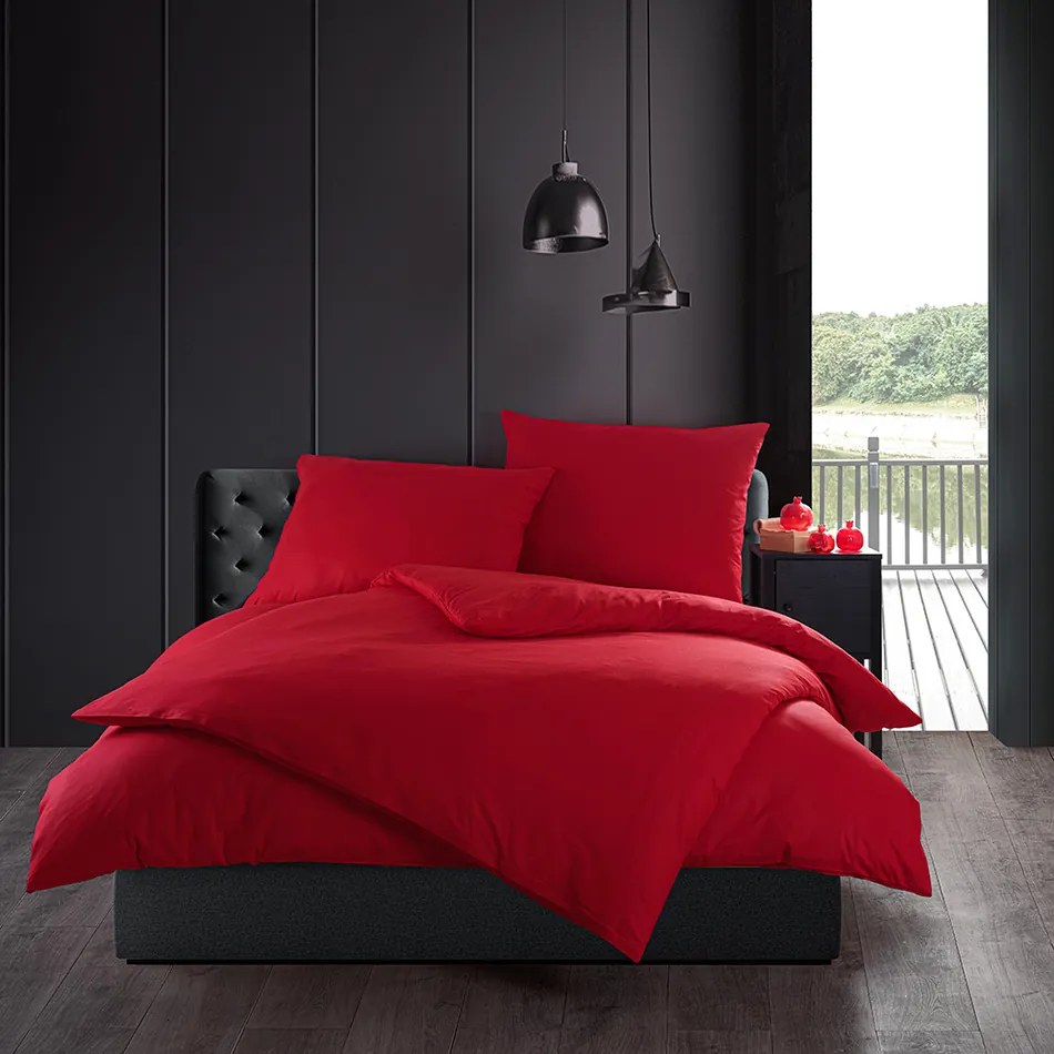 Pościel bawełniana Color czerwony 140 x 200 cm, 70 x 90 cm