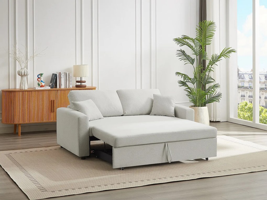 Kanapa 3-osobowa rozkładana z beżowej tkaniny INIZOR