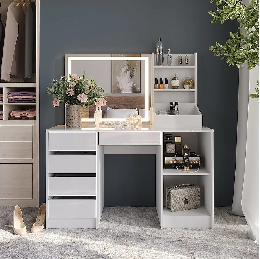 Stół toaletowy biały/biały wysoki połysk 128.2x50.1x76 sherry