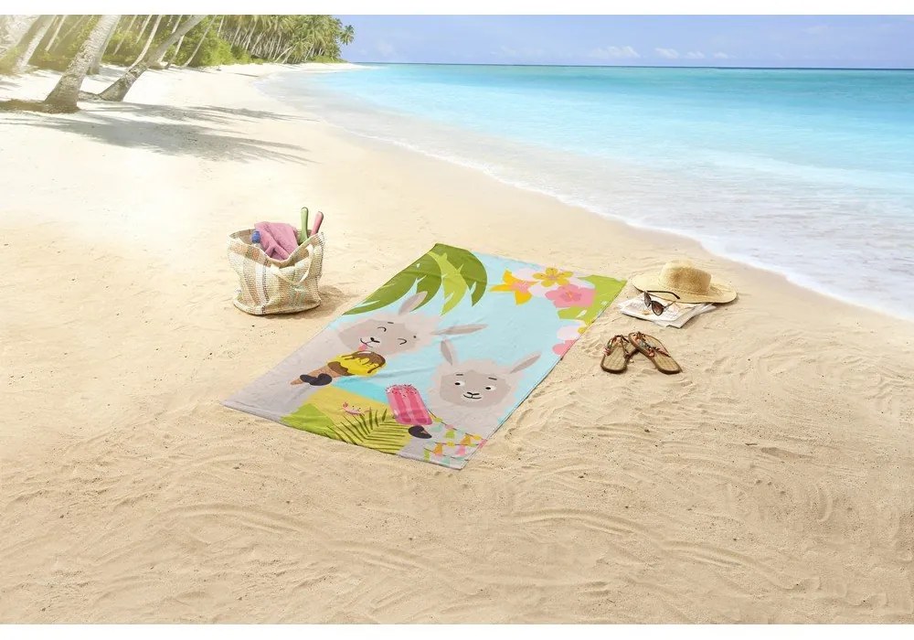 Aksamitny ręcznik plażowy dla dzieci 75x150 cm Happy lamas – Good Morning