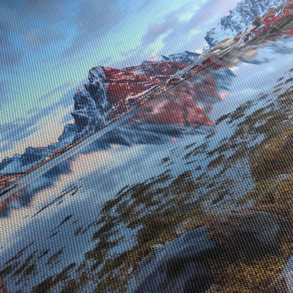 Obraz - Wschód słońca nad Reine (z zegarem) (90x30 cm)