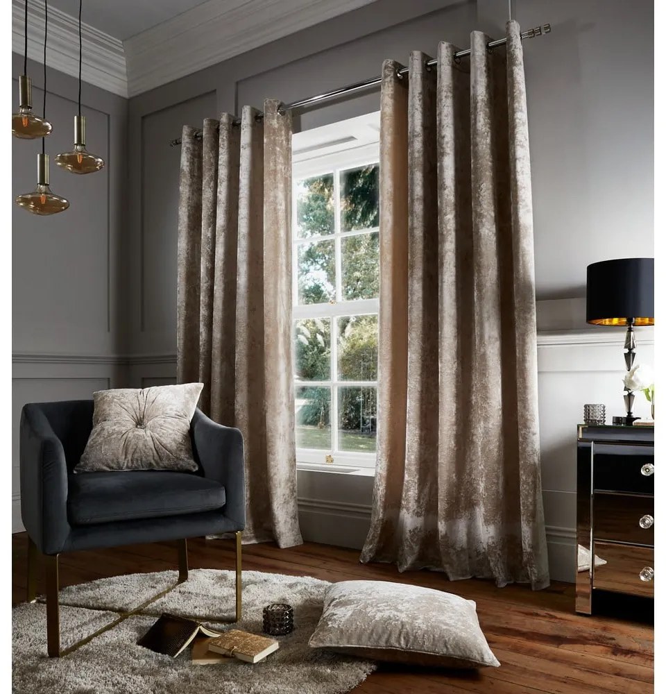 Beżowe zasłony zestaw 2 szt. 168x183 cm Crushed Velvet – Catherine Lansfield