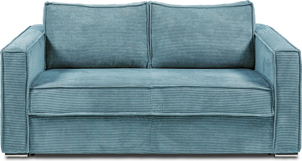 Kanapa 3-osobowa rozkładana typu express z turkusowego weluru sztruksowego z siedziskiem z pianki z pamięcią kształtu - Powierzchnia spania 140 cm - Materac 14 cm LORETO