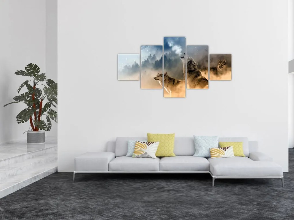 Obraz - wilki wyjące do księżyca (125x70 cm)