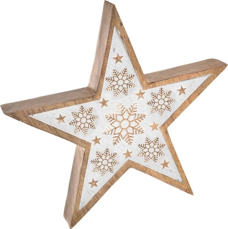 InDecor Gwiazda świąteczna z drewna mango, biały, 25 x 4 x 25 cm