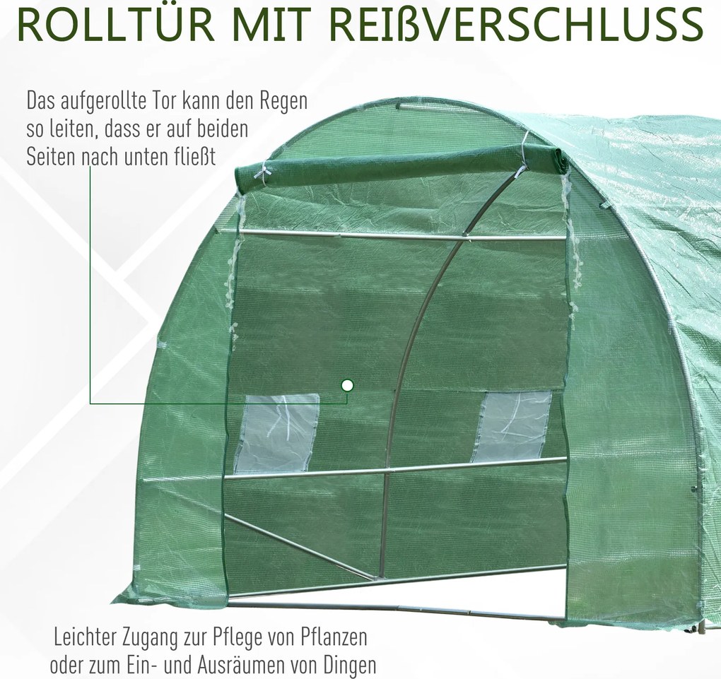 Outsunny Szklarnia Tunel Foliowy 6x3x2m Ochrona Roślin w Ogrodzie Zielona | Aosom PL