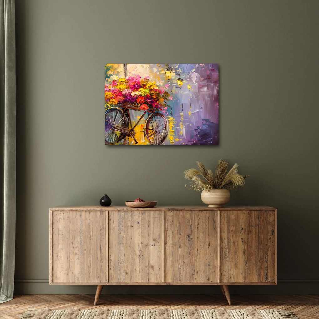 Obraz - Koło z kwiatami (70x50 cm)