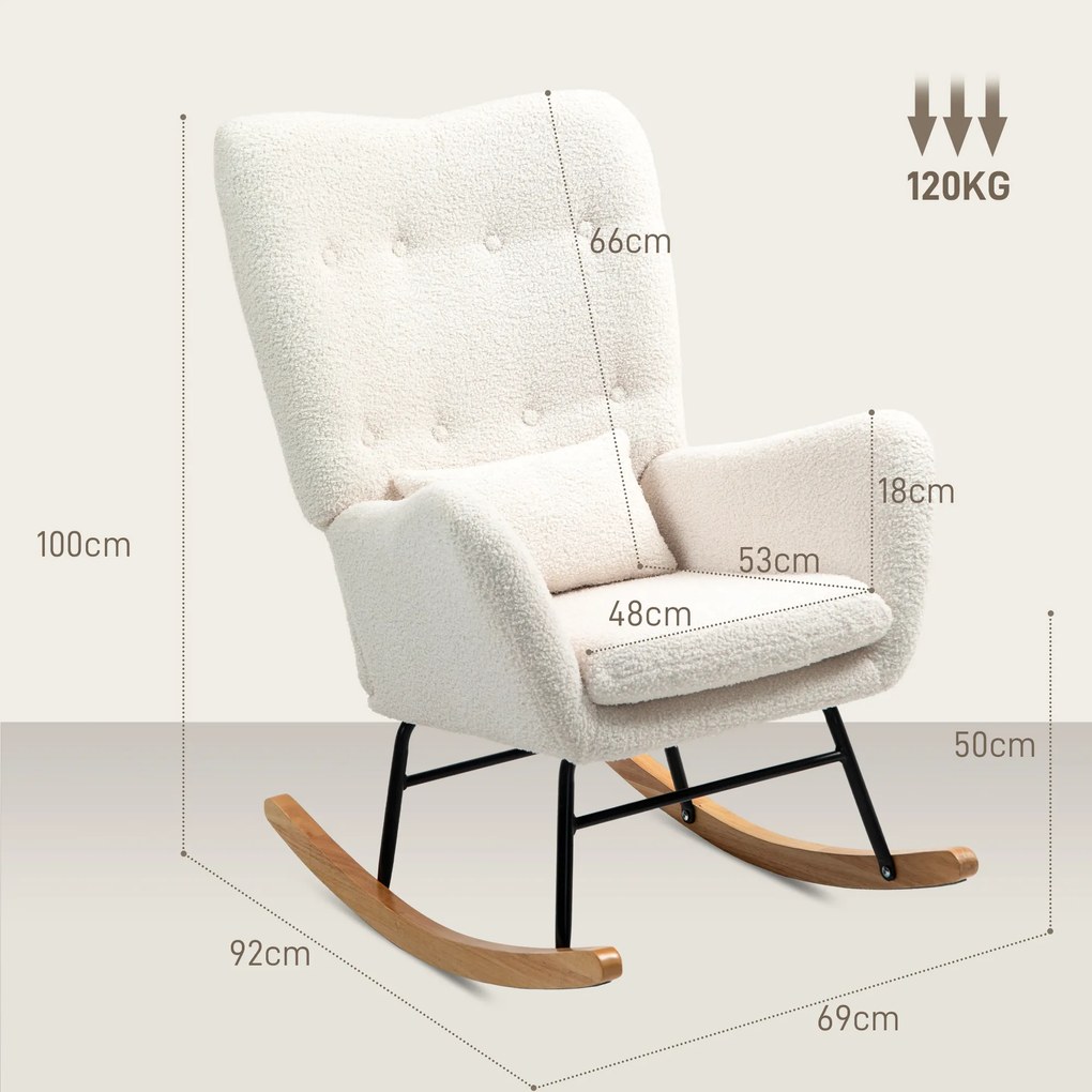 HOMCOM Fotel bujany z poduszką lędźwiową gruba wyściółka antypoślizgowy kremowy komfortowy | Aosom PL