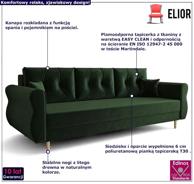 Zielona kanapa z funkcją spania - Dulam