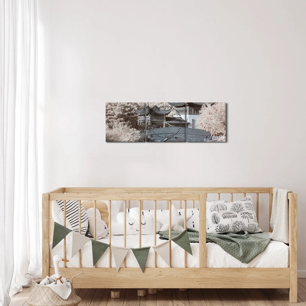 Obraz - Kwitnące drzewa w Azji (z zegarem) (90x30 cm)