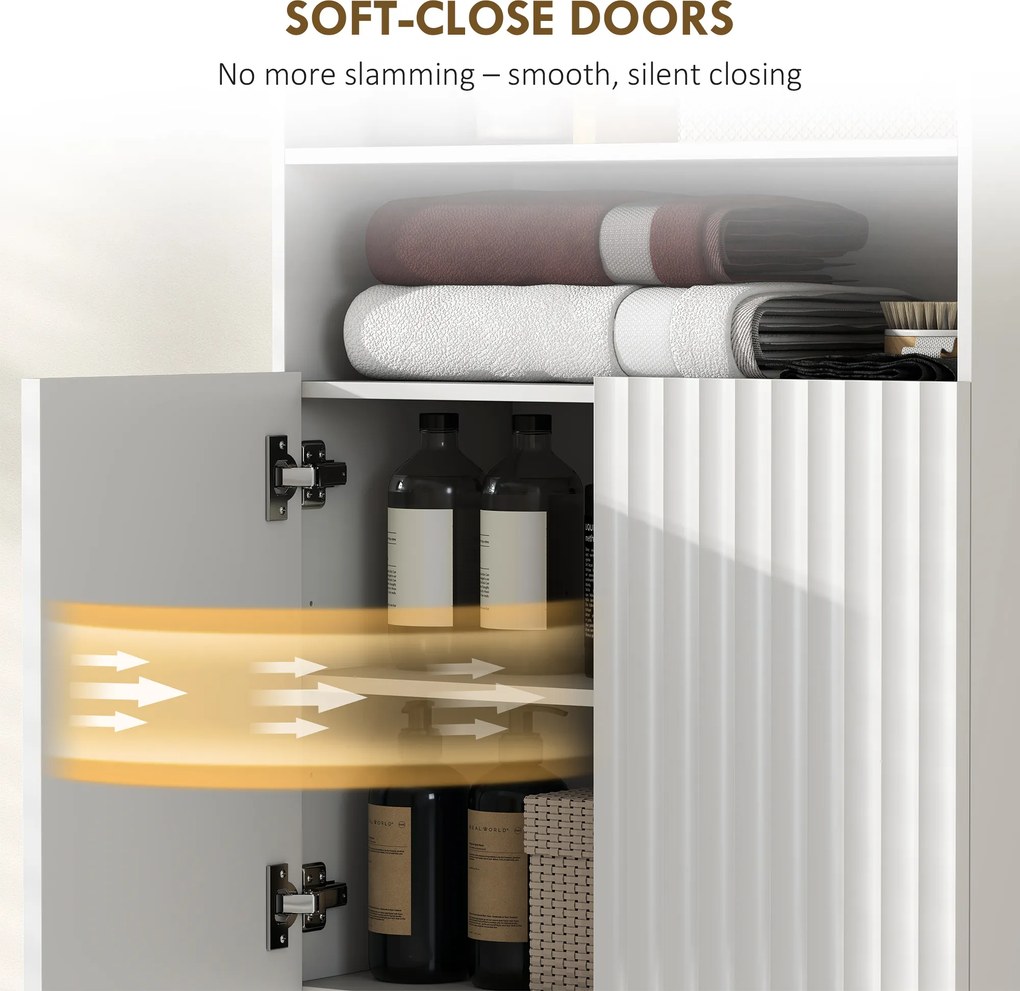 HOMCOM Szafka łazienkowa, komoda do pomieszczeń mieszkalnych, drzwi z cichym domykiem, 2 otwarte półki, MDF, Biały | Aosom PL