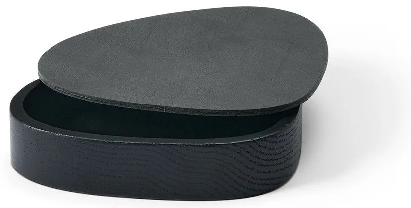 Czarno-antracytowy drewniany/ze skóry ekologicznej pojemnik dekoracyjny z pokrywką 14x12,5x3,5 cm Curve Nupo – LIND DNA