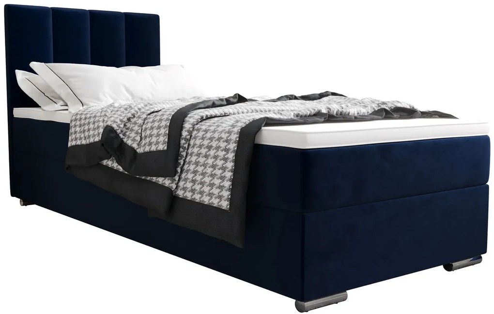 Welurowe łóżko z pionowo pikowanym zagłówkiem 90x200 R0-M52