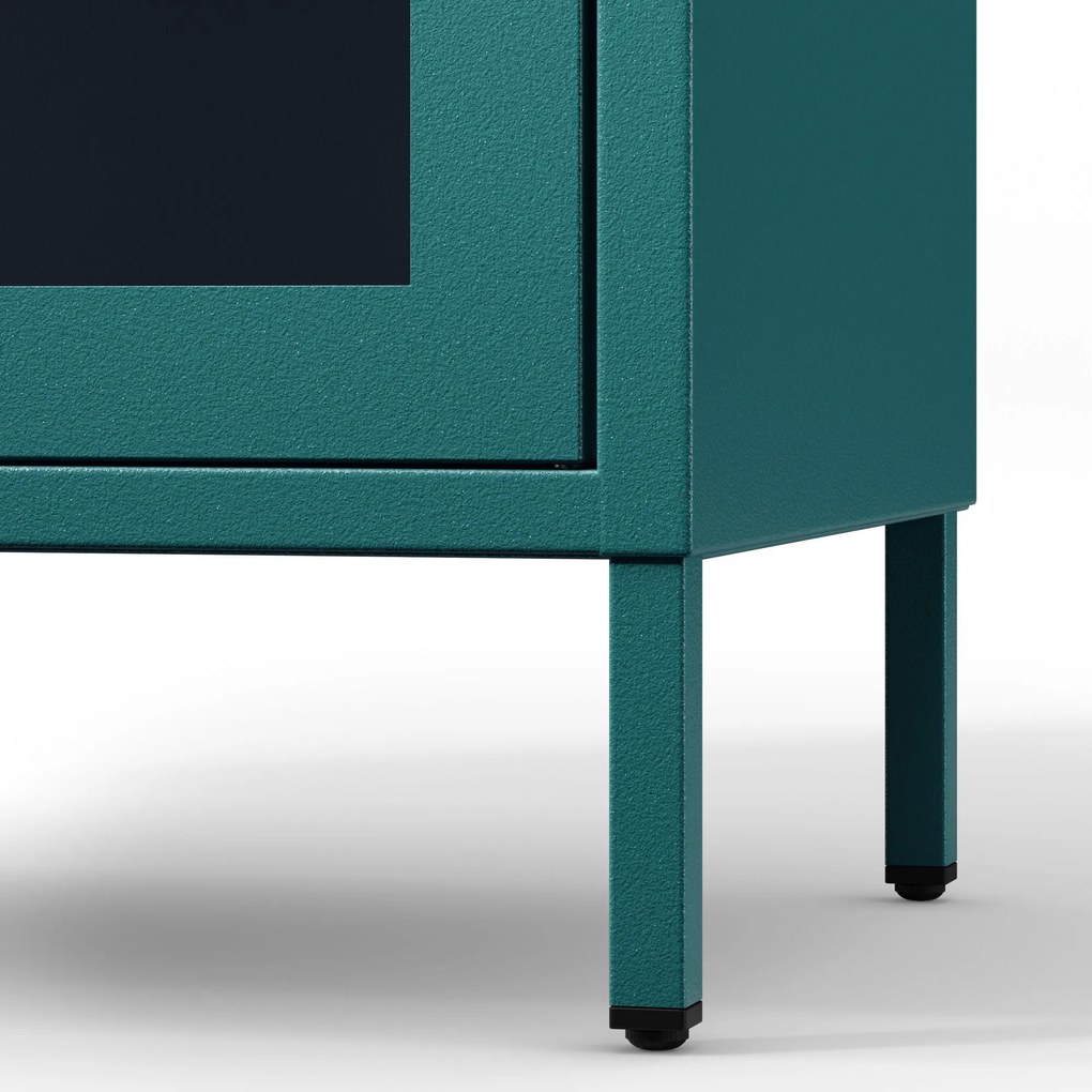 Witryna szklana do salonu wąska morska / turkusowa Modern LUIGI 500 x 1800 x 350 mm