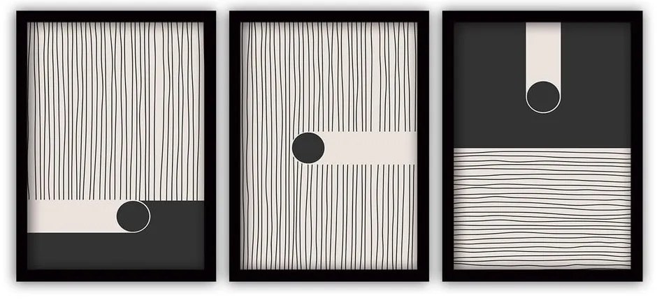 Zestaw 3 obrazów w czarnej ramie Vavien Artwork Black 35x45 cm