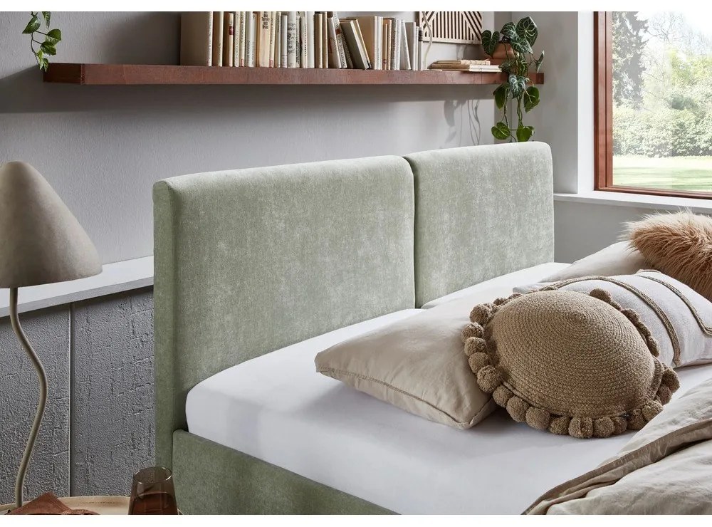 Jasnozielone tapicerowane łóżko dwuosobowe ze stelażem 160x200 cm Piano – Meise Möbel