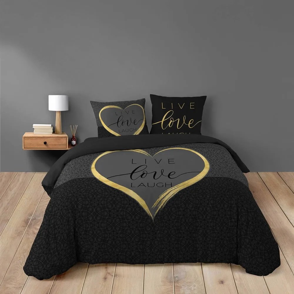 Czarna bawełniana pościel dwuosobowa 200x200 cm Crazy Love – douceur d'intérieur