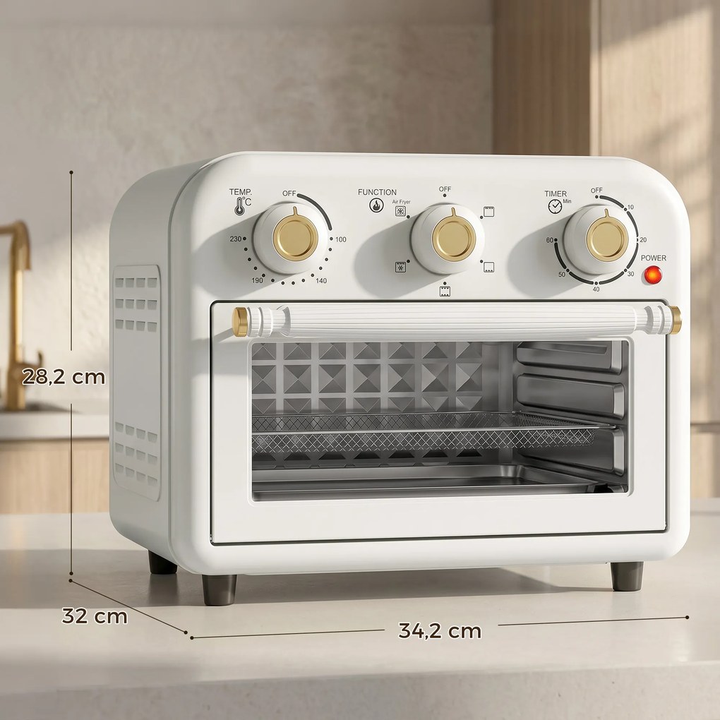 HOMCOM Frytkownica na gorące powietrze 12 l Mini piekarnik z termoobiegiem, 5 programów, blacha i kosz, 1200 W, nadaje się do zmywarki | Aosom PL
