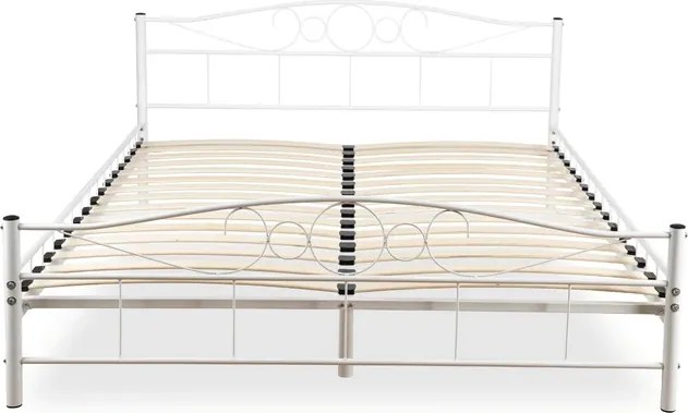 Łóżko Metalowe 160x200 cm ze Stelażem Dwuosobowe GRIFFIN Białe
