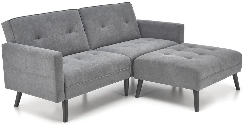 Popielata sofa rozkładana z podnóżkiem - Leris
