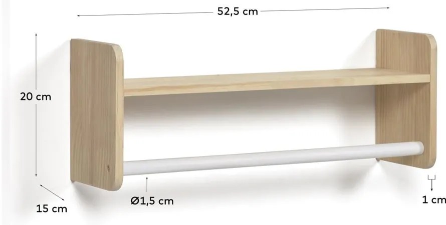 Dziecięcy wieszak ścienny z litego drewna sosnowego w naturalnym kolorze 52,5x20 cm Florentina – Kave Home