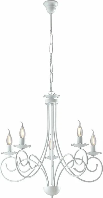 Alma - Biały lakierowany żyrandol z żelaza z dekoracją w stylu shabby chic, 5 świateł, 120 cm - Ø57 cm - BL130-5-BCO