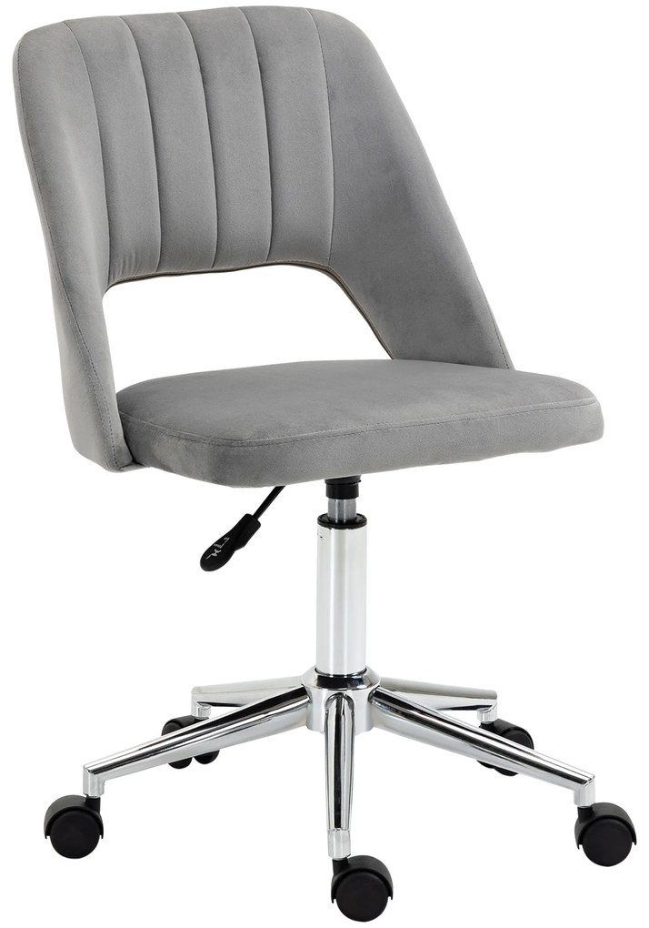 Vinsetto Regulowany wysokością fotel biurowy na kółkach, obrót 360°, kształt muszli, pianka, 49 x 60 x 79-91 cm, Szary