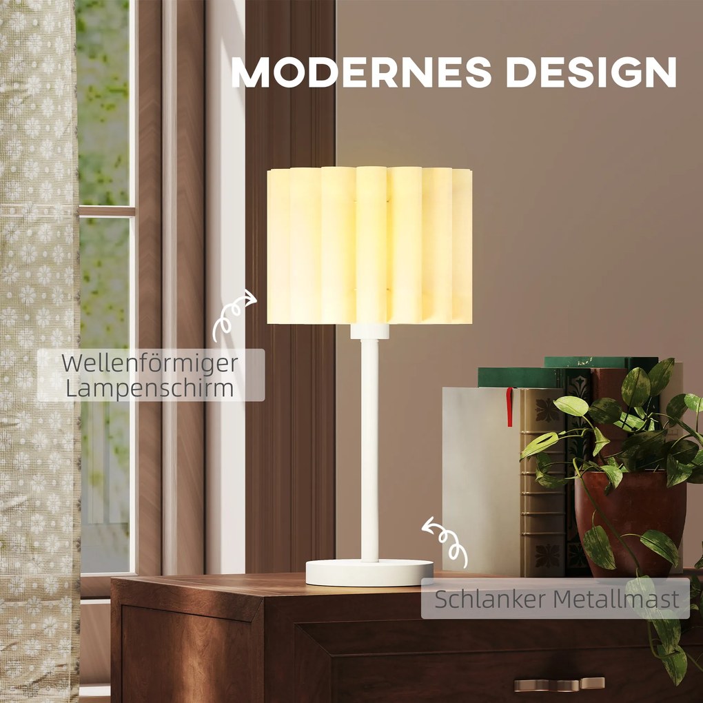 HOMCOM Lampa biurkowa w stylu retro, Lampa nocna, Plastikowy klosz, Przełącznik, Biała