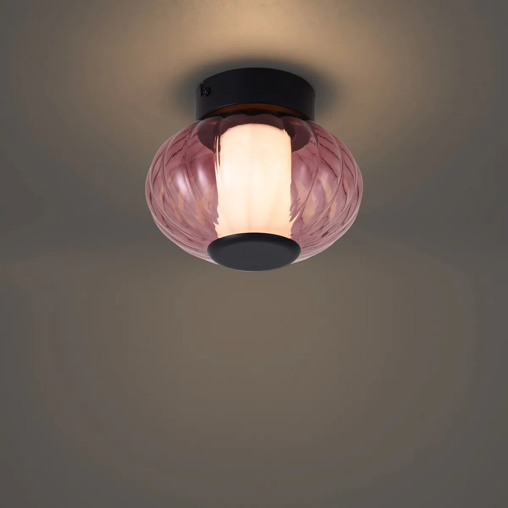 Designerska lampa sufitowa czarna 18 cm z fioletowym szkłem, z wbudowaną diodą LED i 3-stopniowym ściemnianiem - Margherite