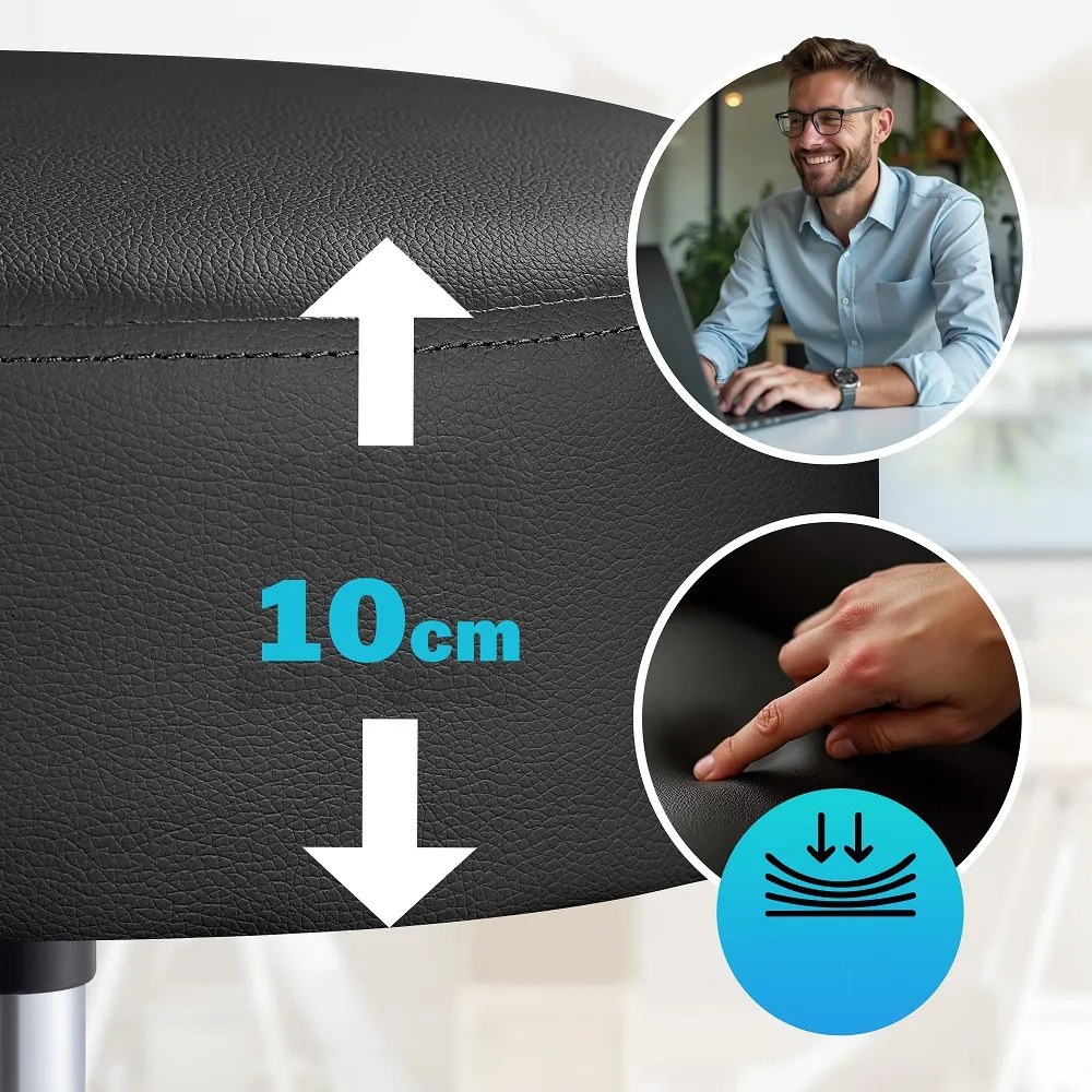 Taboretka na kółkach OXANA z podnóżkiem, Ø35cm, czarna Casaria