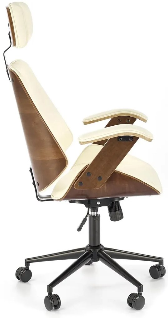 Designerski obrotowy fotel tapicerowany orzech + kremowy - Hano