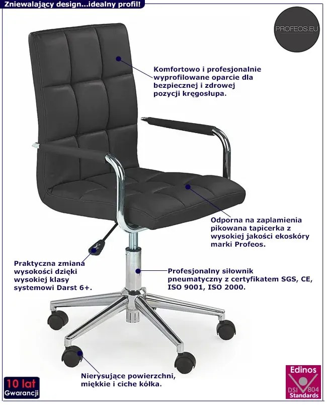 Czarny pikowany fotel dla ucznia - Petuli 2X