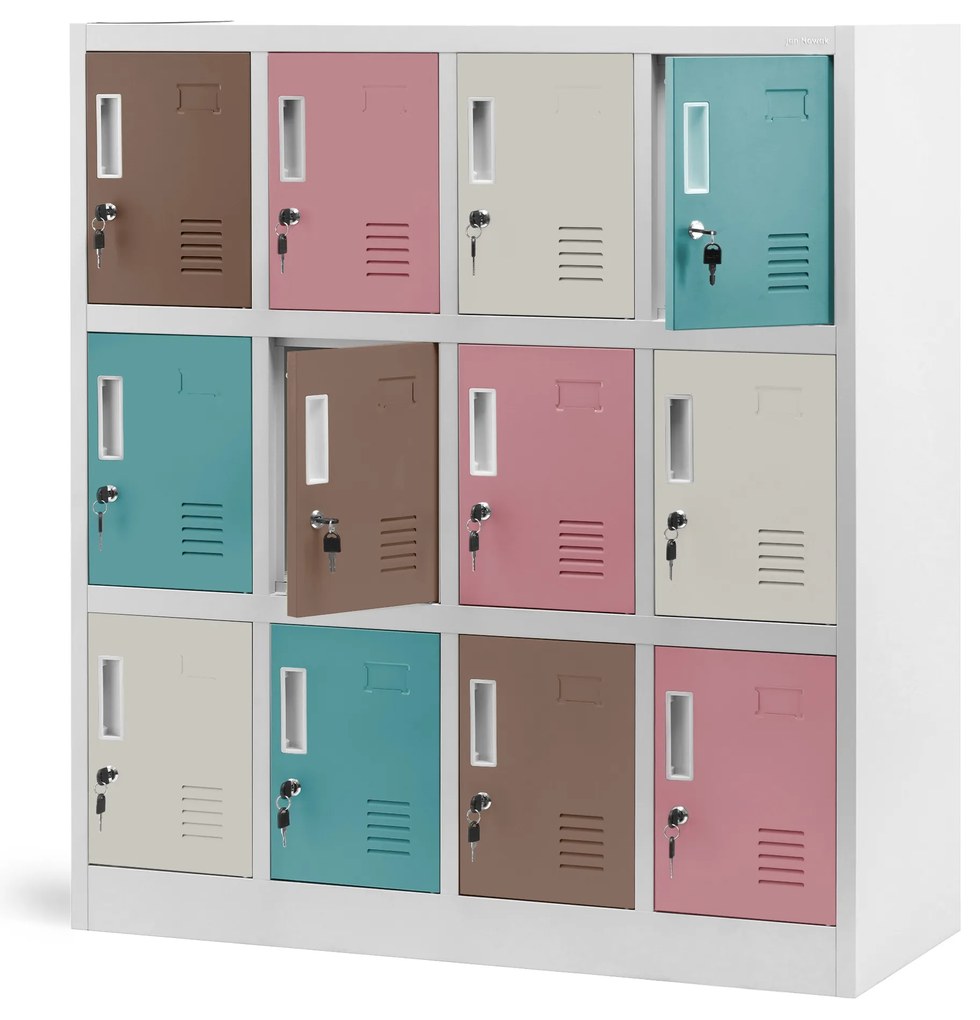 Metalowa szafka do szatni i przedszkola OLA, 1090 x 1200 x 450 mm, szaro-pastelowa